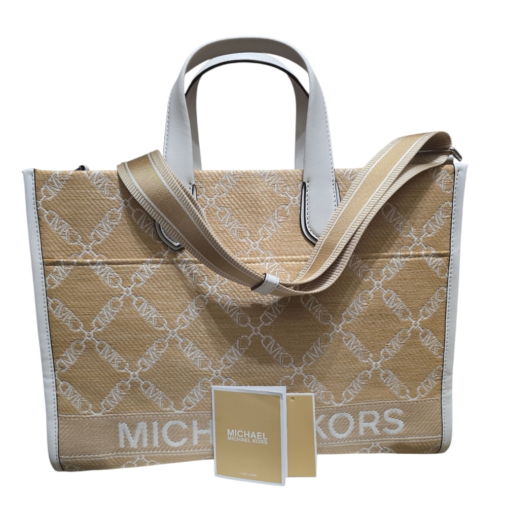 Micheal Kors Large Jacquard Straw Tote Bag
